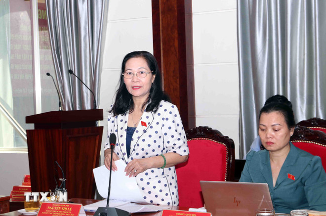 National Assembly delegate Nguyen Thi Le, former Chairwoman of the City People's Council, contributed ideas and proposed continuing special mechanisms and policies for the city's development. (Photo: Xuan Khu/VNA) ttxvn-0910-thanh-pho-ho-chi-minh-du-an-luat-dai-bieu-nguyen-thi-le.jpg