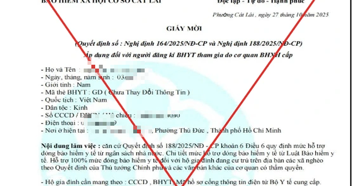 Cảnh báo chiêu giả mạo BHXH TP.HCM mời nhận hỗ trợ 100% BHYT