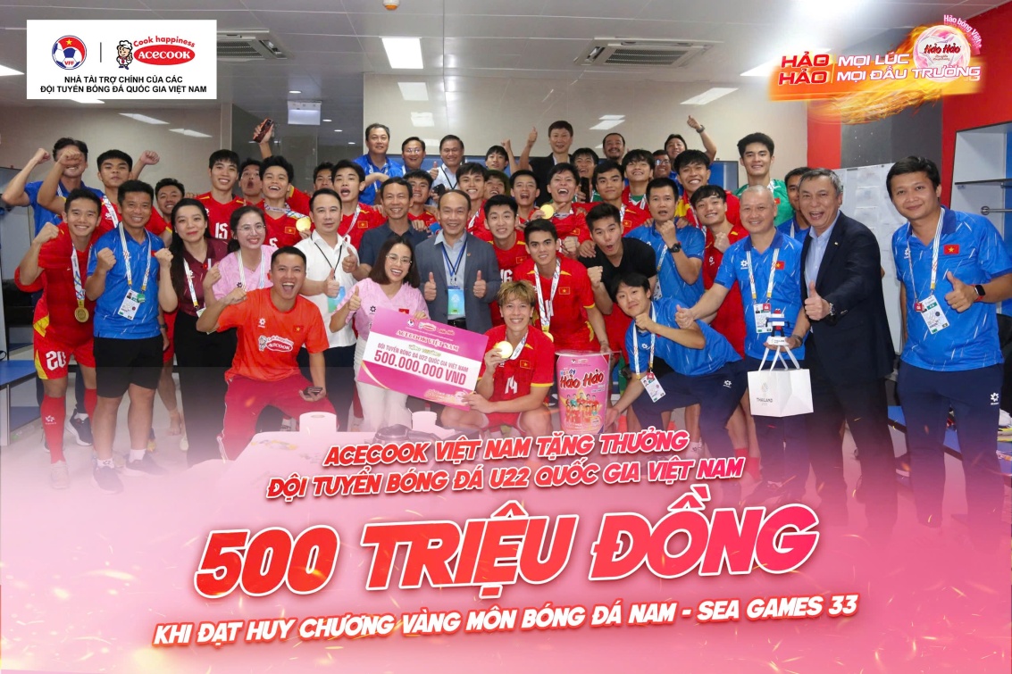 Acecook Việt Nam thưởng nóng 500 triệu đồng cho đội tuyển quốc gia U22 Việt Nam đạt Huy chương Vàng Sea Games 33