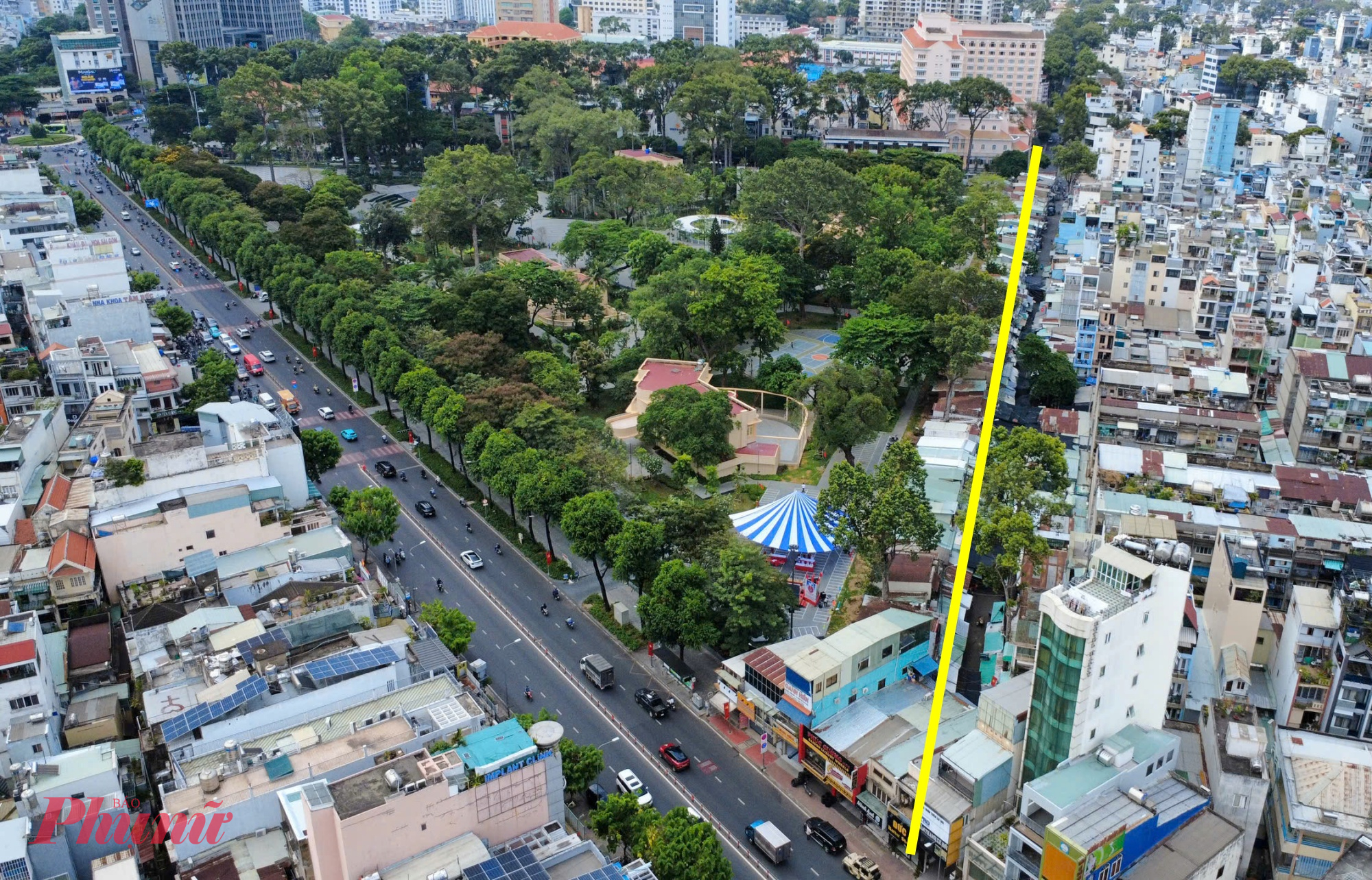 Đường Trần Bình Trọng (vạch màu vàng) tại điểm giao với đường Lý Thái Tổ - Ảnh: Nguyễn Văn