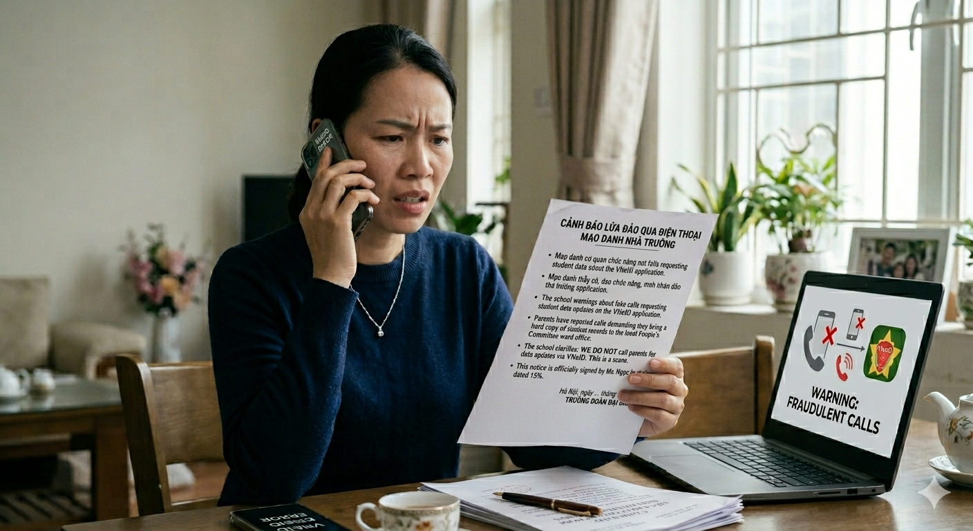 Trường học ở TPHCM cảnh báo phụ huynh về cuộc gọi giả mạo cập nhật dữ liệu học sinh Nhiều trường phát đi thông báo cảnh báo phụ huynh về các chiêu thức mới trong lừa đảo qua điện thoại