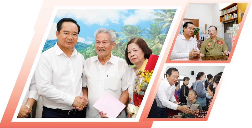 Đồng chí Nguyễn Văn Được thăm, tặng quà tri ân cán bộ, chiến sĩ, những người trực tiếp tham gia làm nên Đại thắng mùa Xuân 1975, vào ngày 28-4-2025 và trao quà an sinh đến người dân xã Hóc Môn, vào ngày 1-2-2026. Ảnh: NGÔ BÌNH TPHCM- tu ten goi thieng lieng den khat vong tram nam-hinh-1.jpg