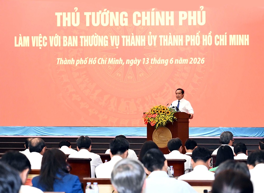 Chủ tịch UBND TPHCM Nguyễn Văn Được phát biểu tại buổi làm việc của Thủ tướng với Ban Thường vụ Thành ủy TPHCM vào ngày 13-6-2026. Ảnh: VIỆT DŨNG z7931123591074-a558e53123bcd92f219b94959f451bf7-6476-1673.jpg