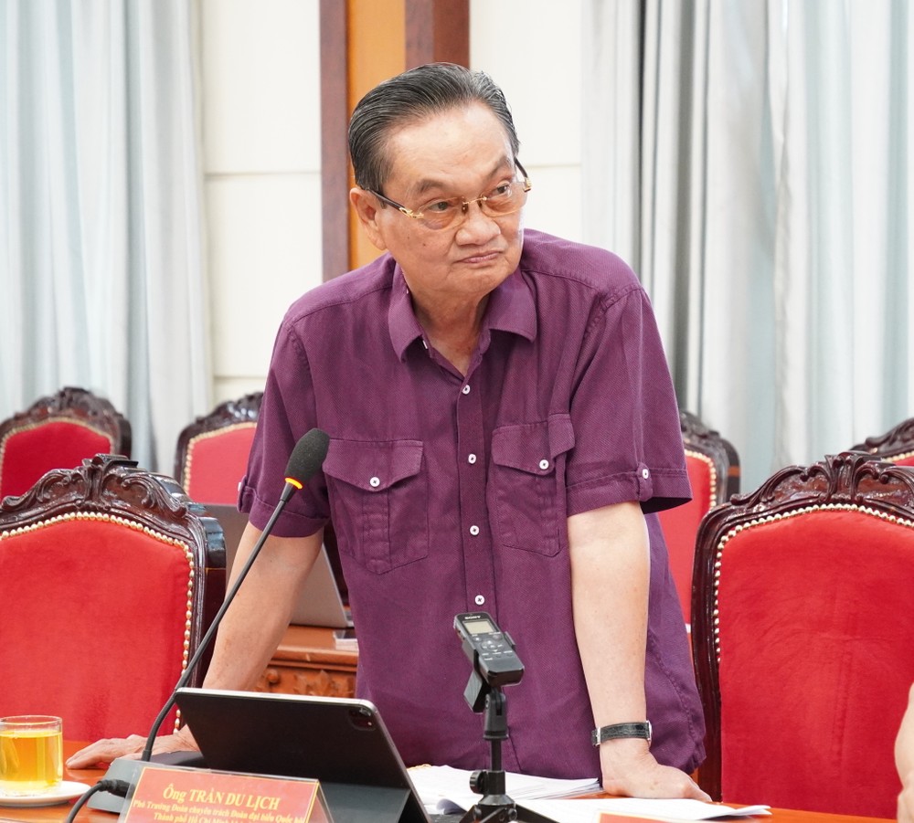 TS Trần Du Lịch, Phó Trưởng đoàn chuyên trách Đoàn ĐBQH TPHCM khóa XII, XIII nêu ý kiến. Ảnh: PHƯƠNG UYÊN 6HH07449.JPG