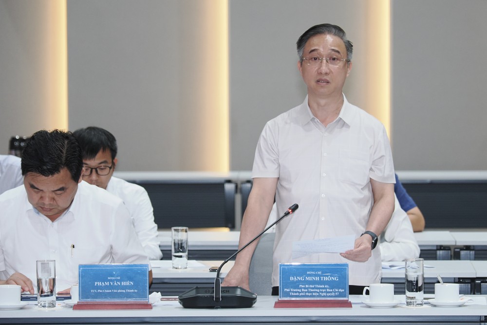 Đồng chí Đặng Minh Thông, Phó Bí thư Thành ủy TPHCM phát biểu kết luận buổi làm việc với Tập đoàn Becamex. Ảnh: HOÀNG HÙNG IMG_5692.jpeg