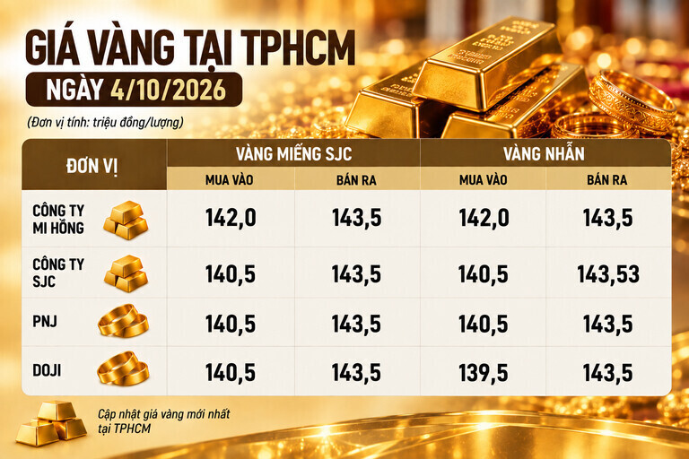 Giá vàng Mi Hồng, SJC, PNJ, DOJI hôm nay (4.10) tại TPHCM