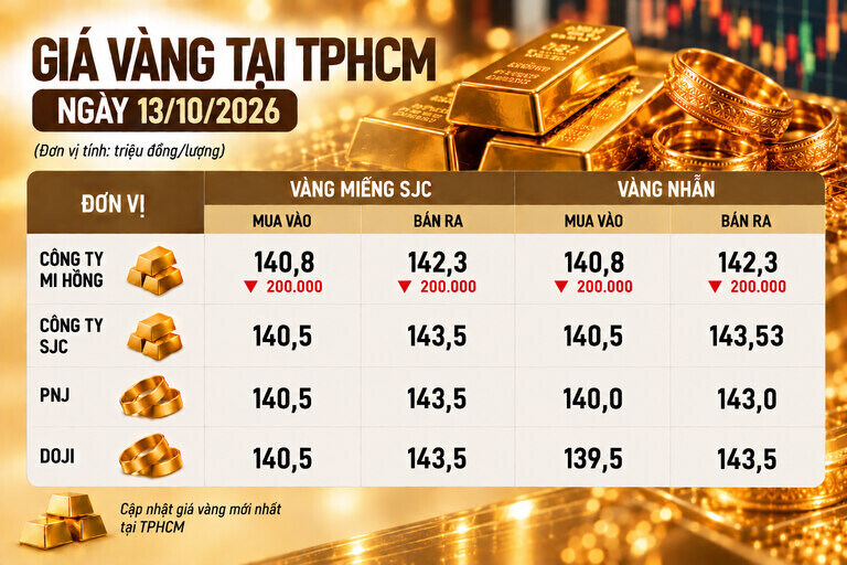 Bảng giá vàng Mi Hồng, SJC, PNJ, DOJI tại TPHCM ngày 13.10. Ảnh có sự hỗ trợ của AI