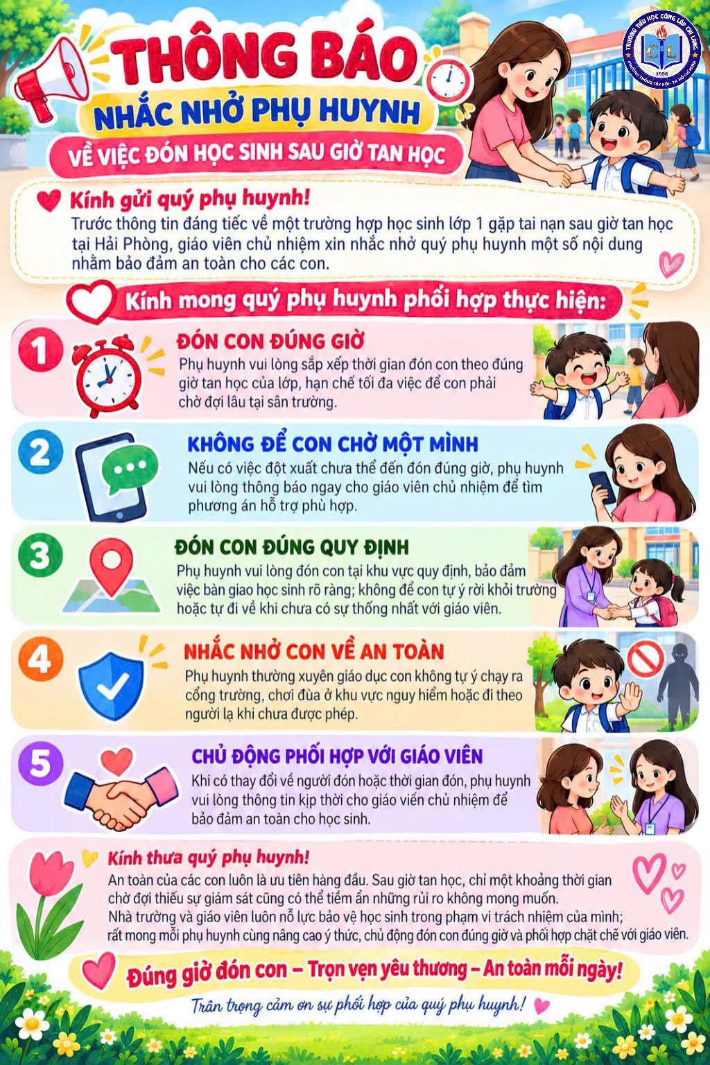 Sau tai nạn đáng tiếc ở Hải Phòng, trường TP.HCM nhắc phụ huynh đón con đúng giờ - Ảnh 2.