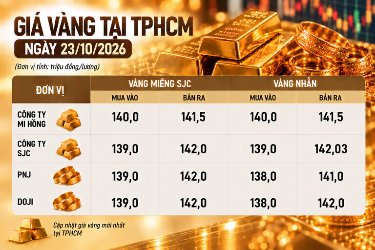Bảng giá vàng Mi Hồng, SJC, PNJ, DOJI tại TPHCM ngày 23.10. Ảnh có sự hỗ trợ của AI 