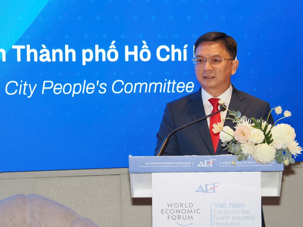 Phó Chủ tịch UBND TPHCM Nguyễn Mạnh Cường phát biểu tại Diễn đàn Công nghệ Tương lai Việt Nam – Ấn Độ 2026 tại TPHCM. Ảnh: HOÀNG HÙNG